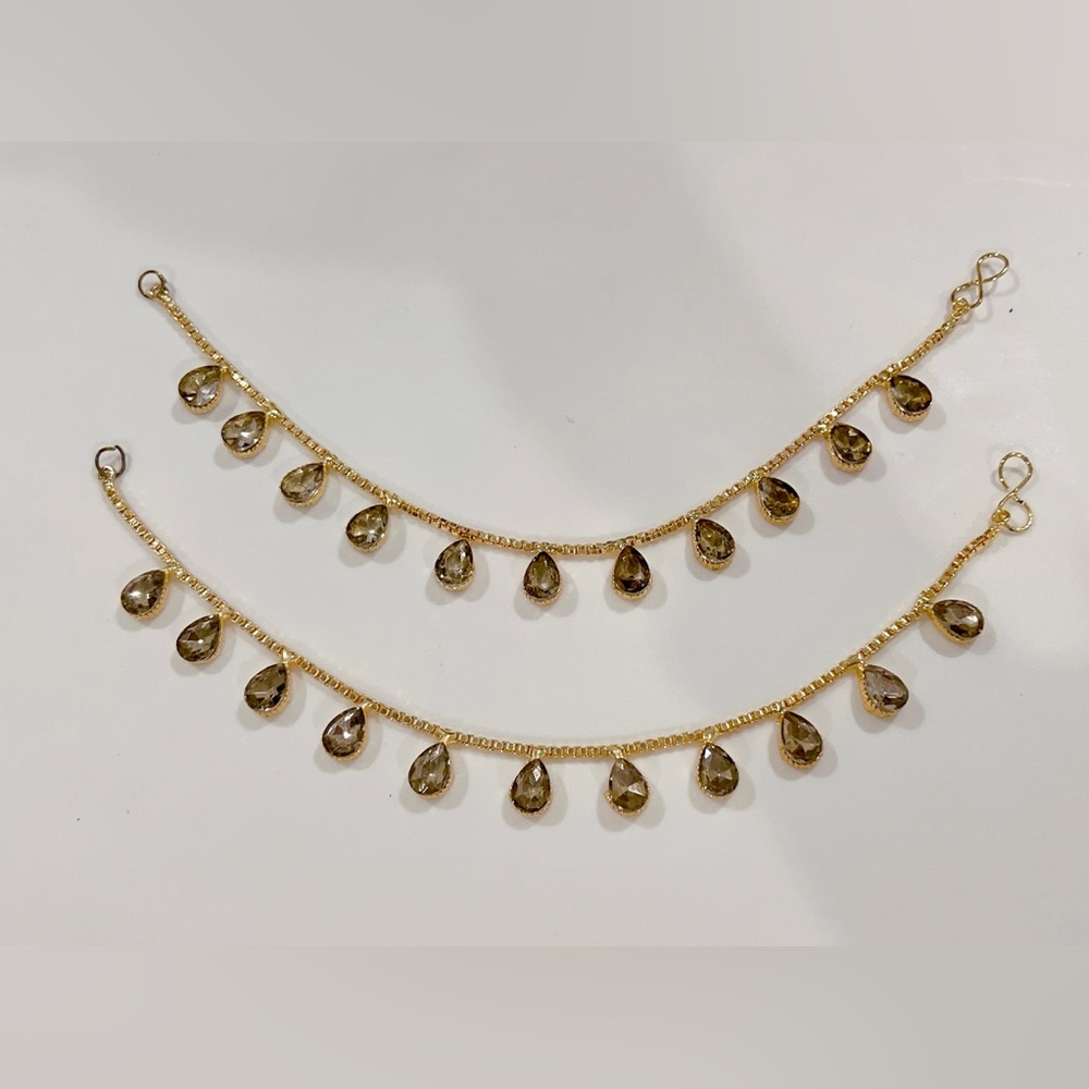 Gold Tone Anklet pair with Champagne Brown Teardrop Crystals